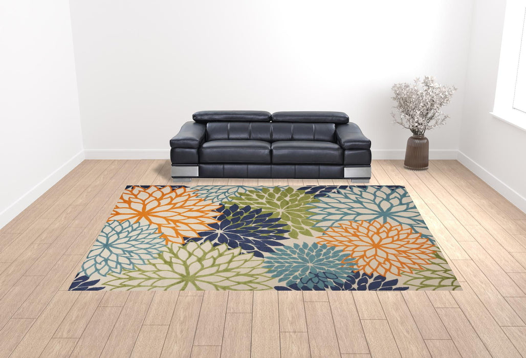 12' X 15' Floral Power Loom Area Rug - Blue / Green