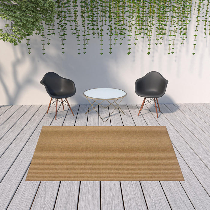 7' X 10' Striped Stain Resistant Outdoor / Indoor Area Rug - Tan