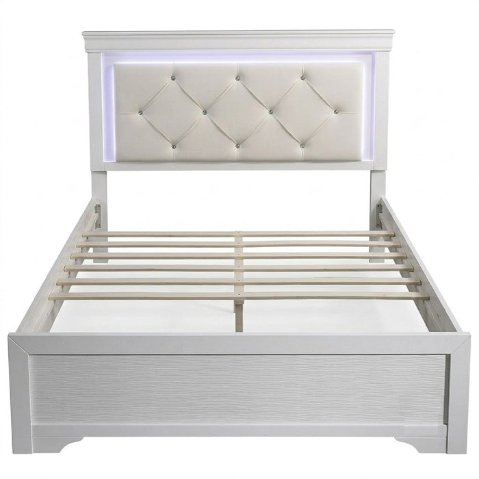 Tufted Headboard Bed With LED Lighting Home Essentials