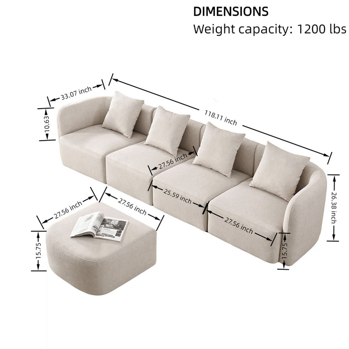 L-Shaped Modular Sectional Sofa With Ottoman, Living Room Furniture Set - Beige Home Essentials