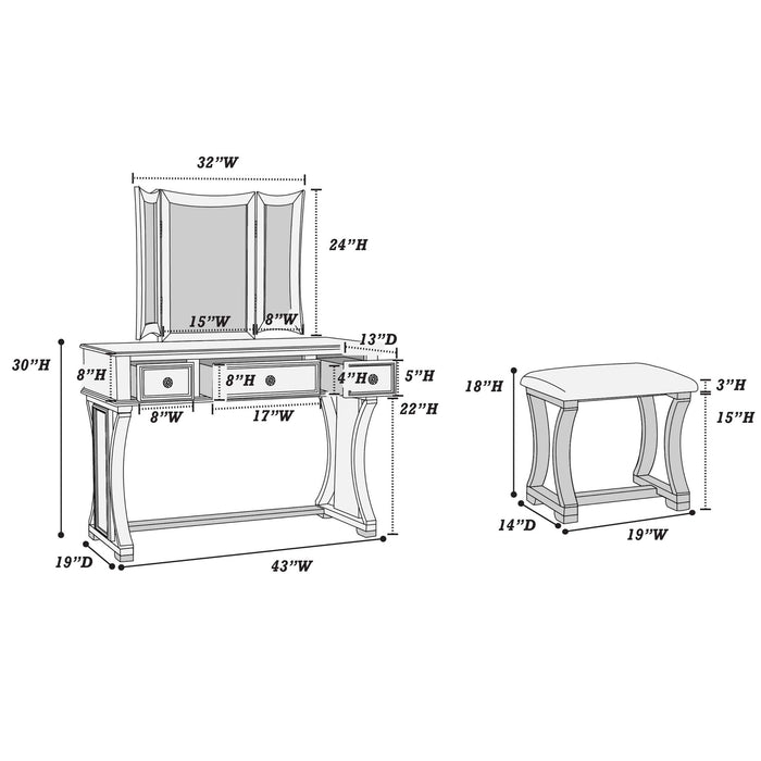 Bedroom Vanity Set With Foldable Mirror And Stool - Black Home Essentials
