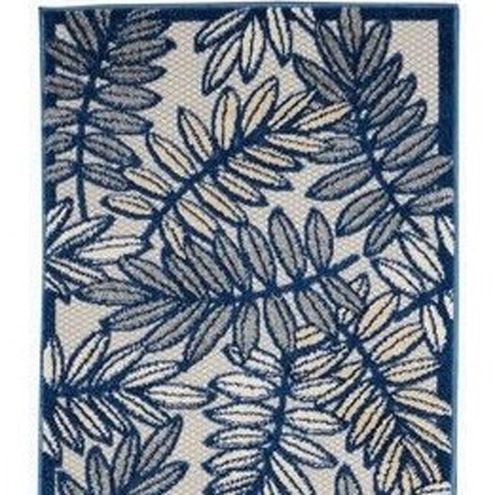 2' X 12' Floral Non Skid Indoor / Outdoor Runner Rug - Ivory / Navy