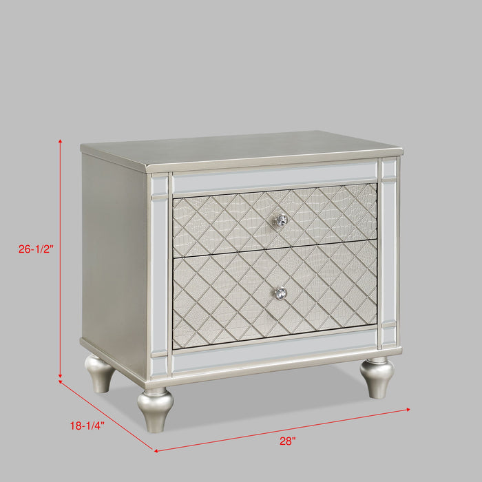 2 Drawer Nightstand With Diamond Patterned Fronts - Silver
