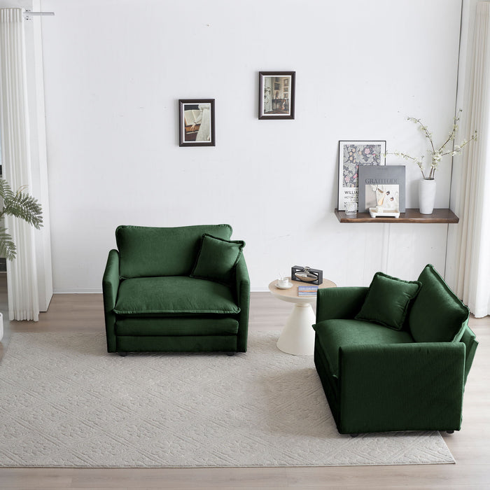 Accent Chair (Set of 2) High - End Chenille Upholstered Armchairs, Living Room Side Chairs With Toss Pillow - Green Chenille