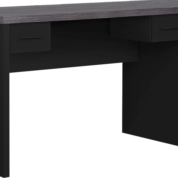 L Shape Computer Desk With Eight Drawers - Gray And Black