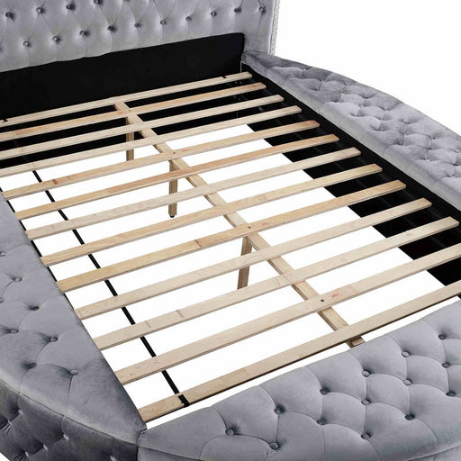 Glam Button Tufted Wingback Round Bed With Storage And USB Ports Home Essentials