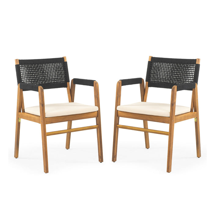 Outdoor Acacia Wood Dining Armchair With Cushion (Set of 2)