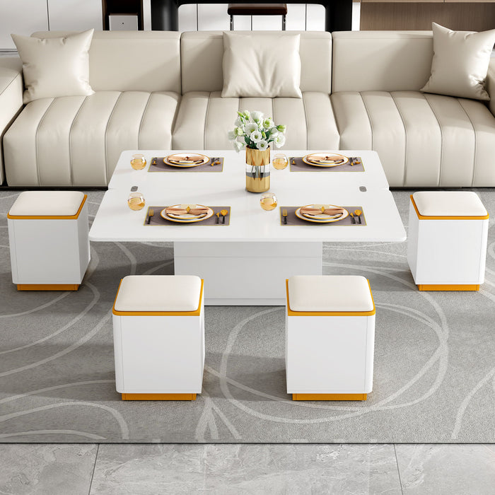 Lift Top Coffee Table With 4 Storage Stools