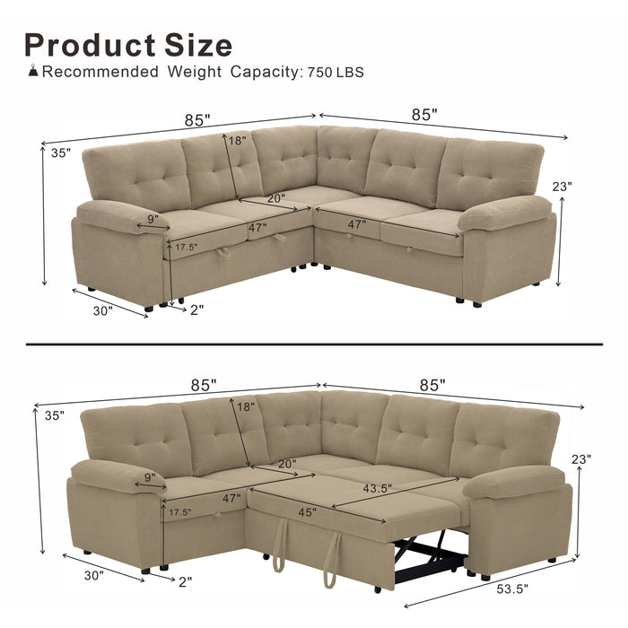 Convertible Sectional Sofa Bed & Pull Out Sleeper And Storage Home Essentials