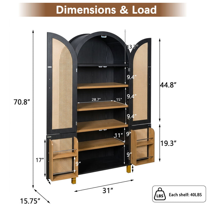 Tall Arched Cabinet With Rattan Doors & Adjustable Shelves Home Essentials