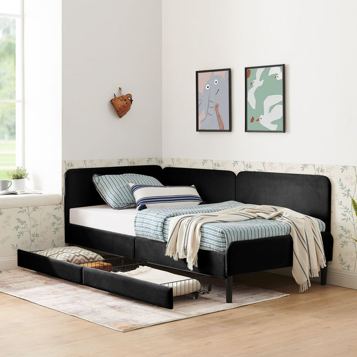 Upholstered Platform Bed Frame With 2 Storage Drawers And Adjustable Sofa Bed Home Essentials