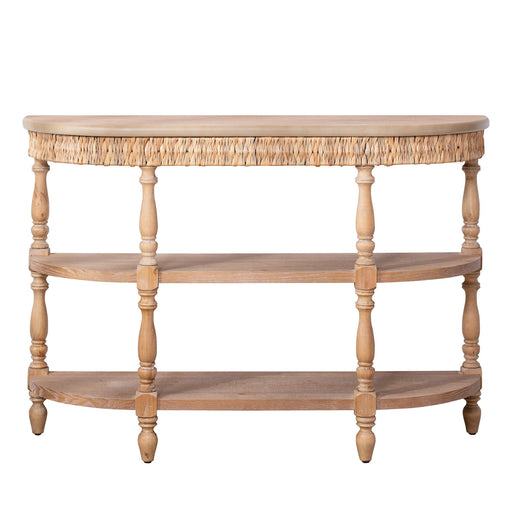 Handcrafted Console Table With Hand Woven Trim, 3 Tier Storage Shelves - Natural Home Essentials
