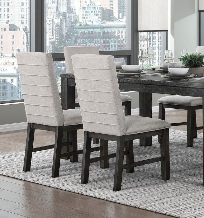 Antique Black Finish Modern Dining 5 Piece Set Rectangular Table And 4 Upholstered Chairs Textured Gray Wooden Dining Room Furniture