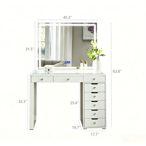 Makeup Vanity Desk With LED Lighted Mirror, 9 Drawers For Bedroom - Gloss White Home Essentials