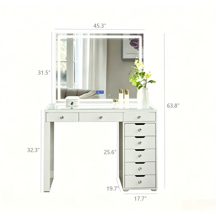 Makeup Vanity Desk With LED Lighted Mirror, 9 Drawers For Bedroom - Gloss White Home Essentials
