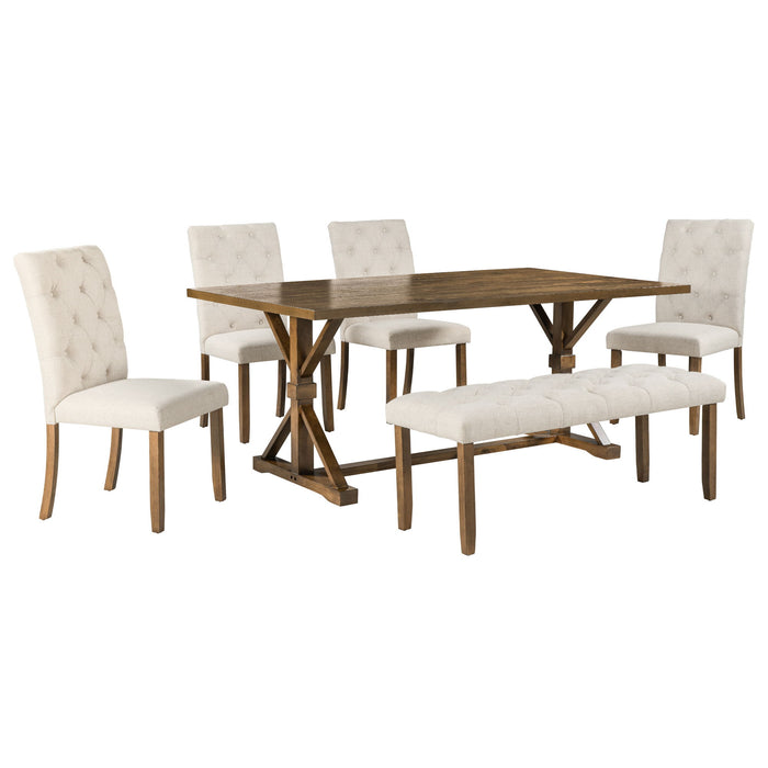 6 Piece Dining Table Set With Rectangular Wood Table, 4 Upholstered Chairs, Bench Hearth and Haven