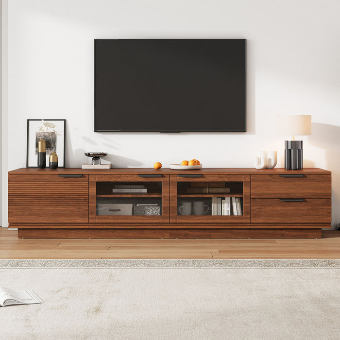 TV Stand With 2 Drawers, Doors & Cable Management, Soft Closing Hinges - Walnut Hearth and Haven