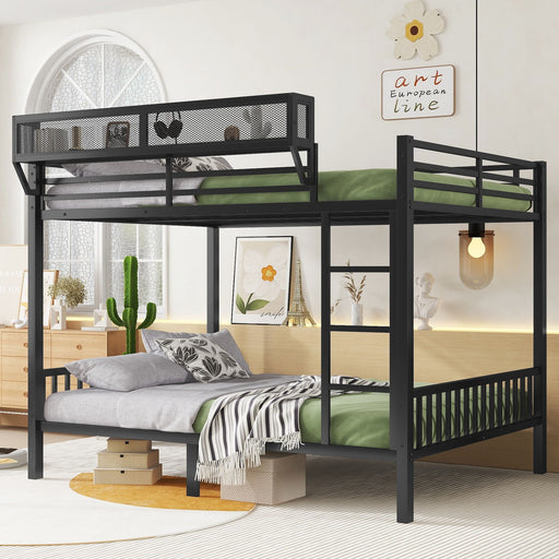 Queen Over Queen Bunk Bed With Ladder And Storage Shelf - Black Home Essentials