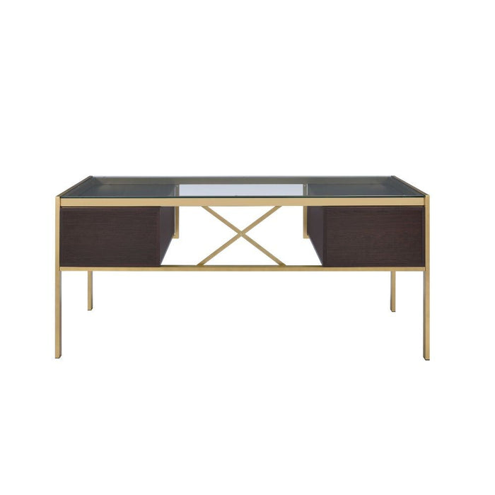 Yumia - Writing Desk - Gold & Walnut ACME