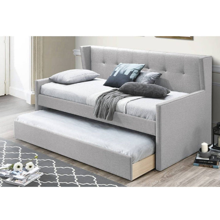 Daybed With Slat Trundle, Button Tufted - Light Gray Home Essentials