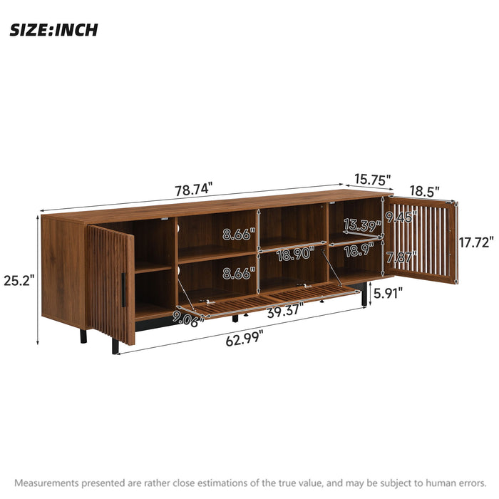 TV Stand, Entertainment Center With Slatted Doors, Cable Management, Soft Closing Hinges - Walnut Hearth and Haven