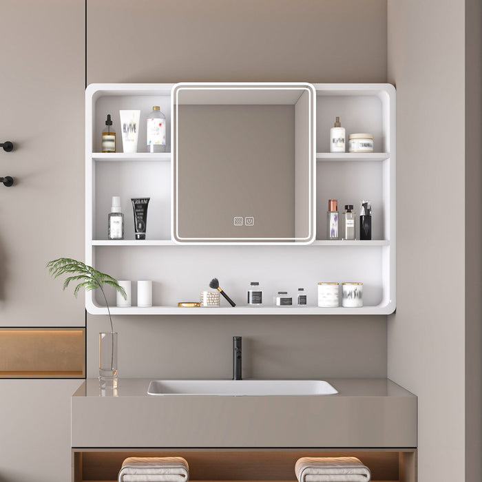 Aluminium Medicine Cabinet Mirror With 3 Colors LED Light And Defogging Function - White
