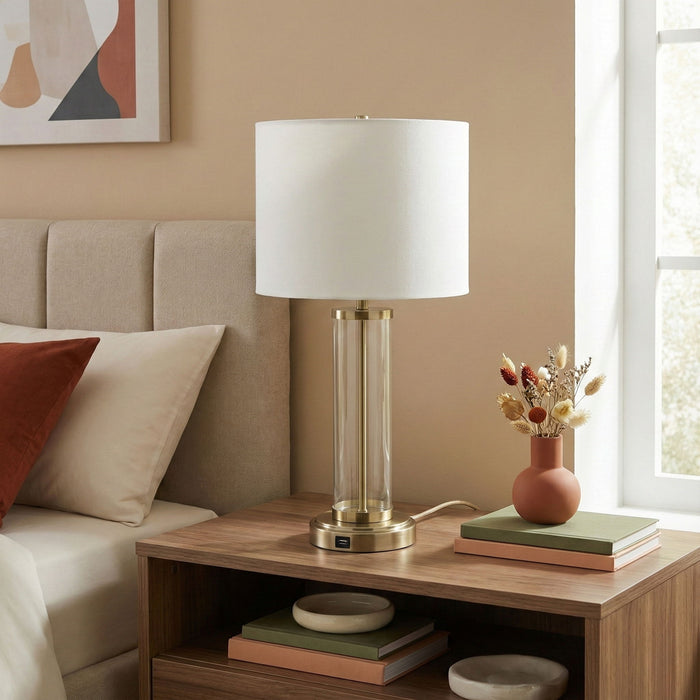Luna - Table Lamp With On / Off Switch Clear Body Base - Clear / Silver / White Ashcroft Furniture