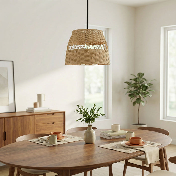 Essence - Single Lights Pendant With Shade - Black / Rattan Ashcroft Furniture