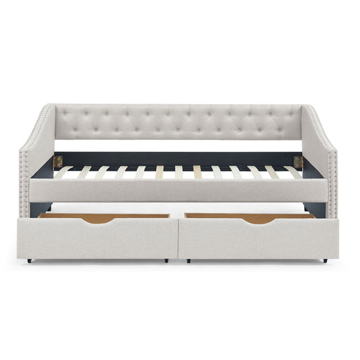 Upholstered Tufted Daybed With 2 Drawers, Waved Arms Home Essentials