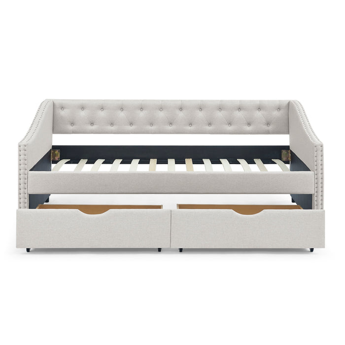 Upholstered Tufted Daybed With 2 Drawers, Waved Arms Home Essentials