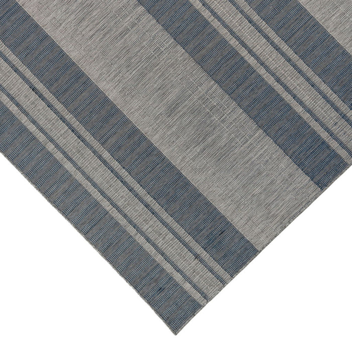 9' X 12' Striped Stain Resistant Indoor / Outdoor Area Rug - Blue / Gray