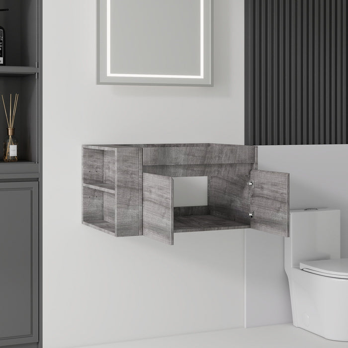 Floating Bathroom Vanity Cabinet, Soft Close Double Drawers, Open Side Storage, Wall Mounted, Cabinet Only Home Essentials