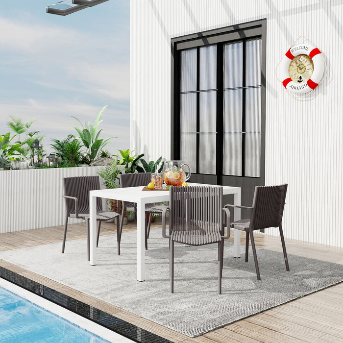 4 Modern Stackable Armchair Matched With Long Table Home Essentials