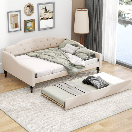 Upholstered Tufted Full Size Daybed With Twin Trundle - Beige Hearth and Haven