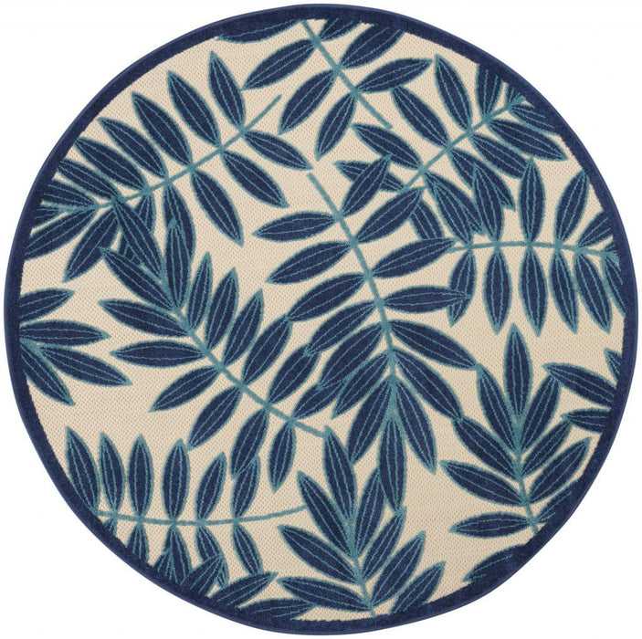 5' X 5' Round Floral Indoor / Outdoor Area Rug - Navy