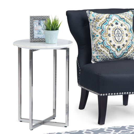 Marsden - Side Table With Polished Base - White / Silver Simpli-Home