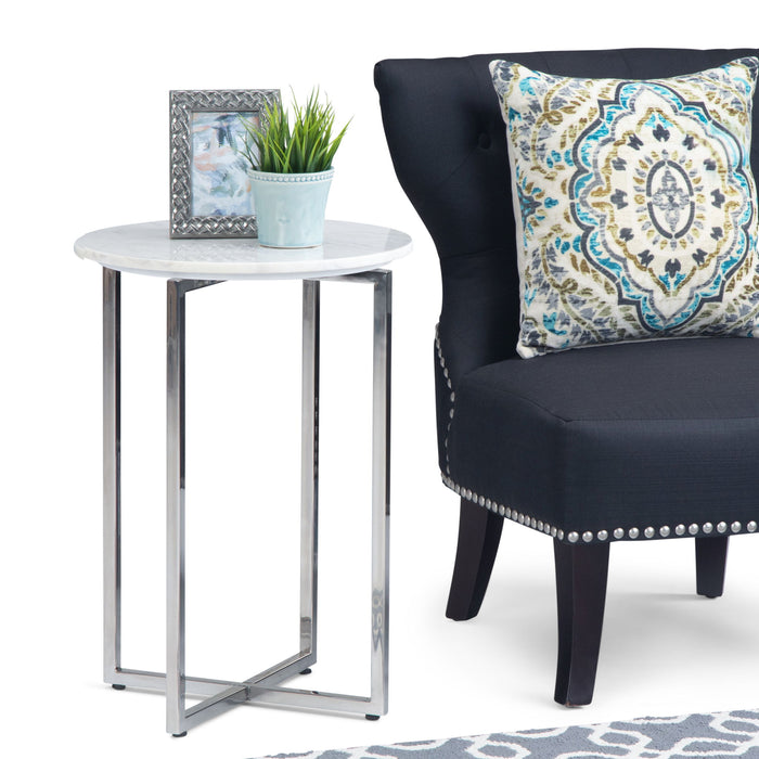 Marsden - Side Table With Polished Base - White / Silver Simpli-Home