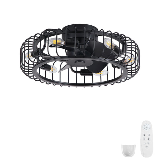 Flush Mount Ceiling Fan With Lights, Low Profile Fandelier With E12 Sockets, Reversible DC Motor, 6 Speeds - Black Daily Nest