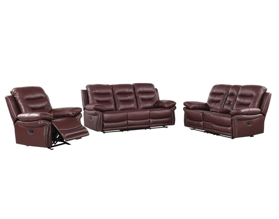 Three Piece Indoor Faux Leather Five Person Seating Set - Burgundy