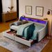 Twin Upholstered Sofa Bed With LED Lights, Storage Drawers, Adjustable Headboard & Wireless Charging - Beige Home Essentials