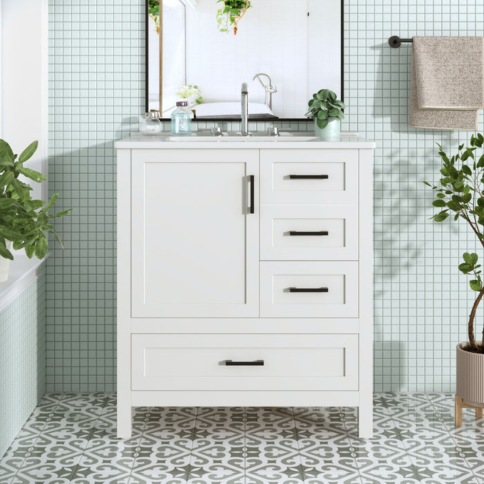 Modern Bathroom Vanity With Ceramic Sink, Solid Frame And Storage Solutions