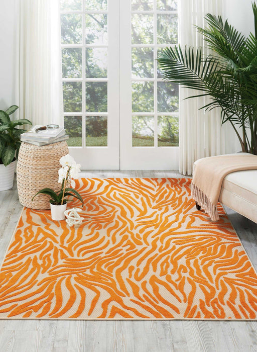 4' X 6' Abstract Stain Resistant Indoor / Outdoor Area Rug - Orange / Ivory