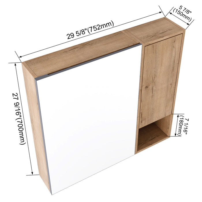 29.63" Wall Mounted Bathroom Cabinet With Adjustable Shelves Storage Cabinet - Imitative Oak Home Essentials