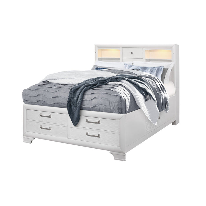 Solid Wood King Eight Drawers Bed - White