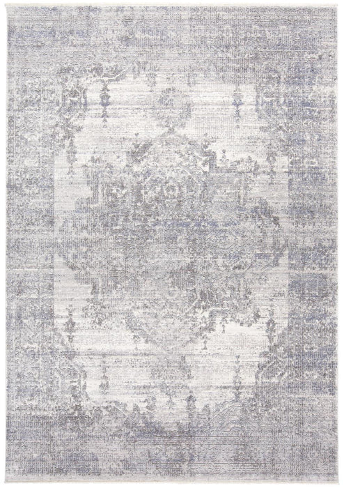 Abstract Distressed Area Rug With Fringe - Gray Ivory And Taupe - 10' X 14'