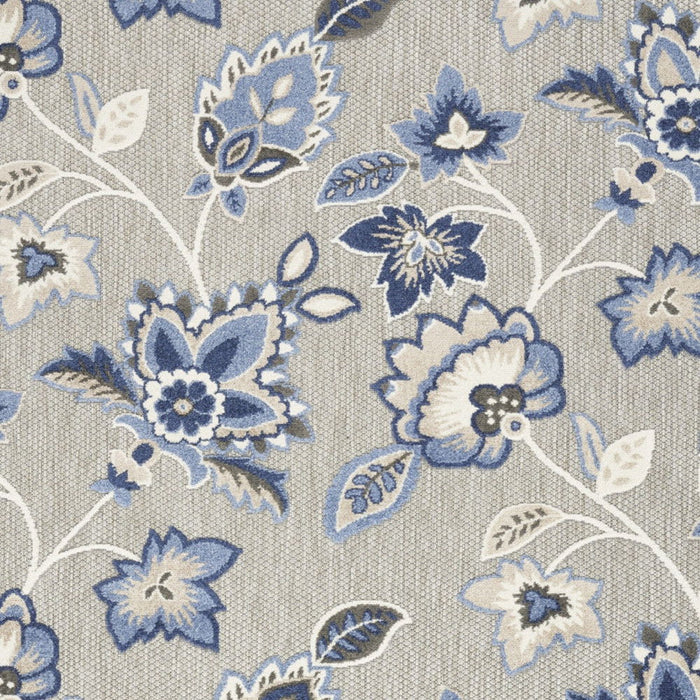 8' X 11' Floral Stain Resistant Non Skid Area Rug - Blue / Gray