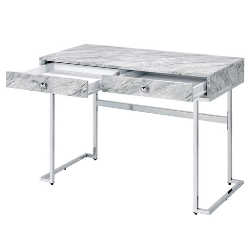 Tigress - Writing Desk - White Printed Faux Marble Top & Chrome ACME