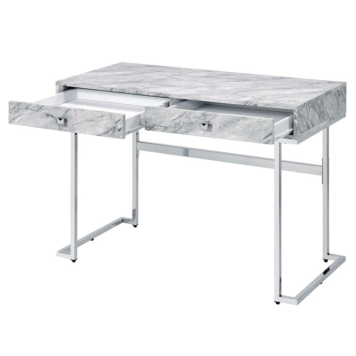 Tigress - Writing Desk - White Printed Faux Marble Top & Chrome ACME
