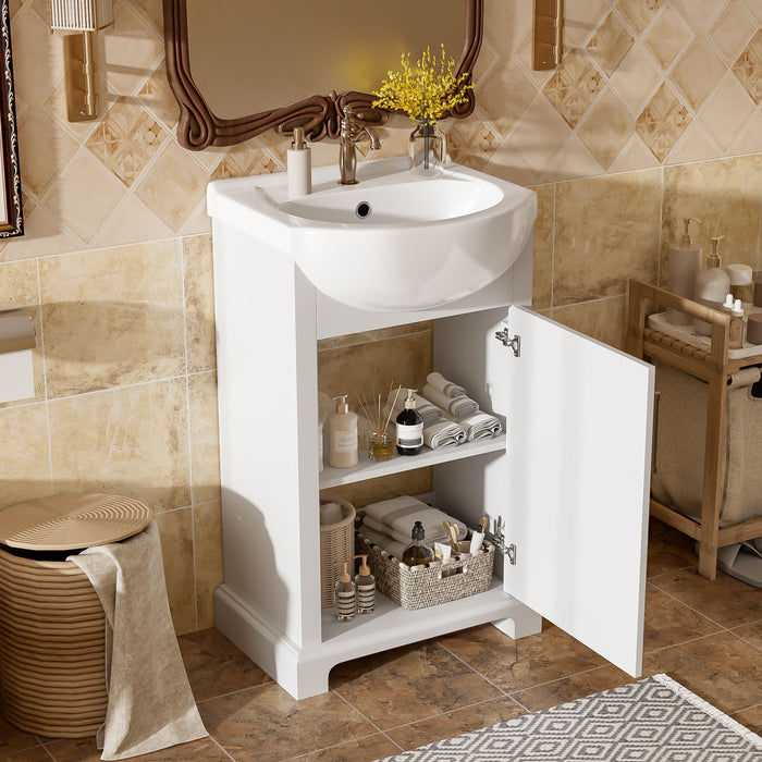 Bathroom Vanity With Bulged Sink, Cabinet, Soft-Close Door, Freestanding Single Unit