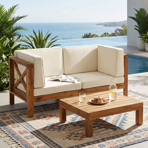 Brava - X Back 2 Seater Sectional Loveseat With Coffee Table Noble House